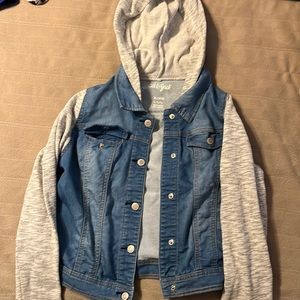 Girls Denim/Jersey Jacket with cat accented hood